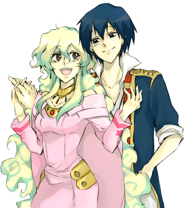 nakatsun, nia teppelin, simon (ttgl), tengen toppa gurren lagann, bad id, bad pixiv id, 00s, 1boy, 1girl, blue hair, couple, hand grab, hetero, holding hands, long hair, multicolored hair, short hair, smile