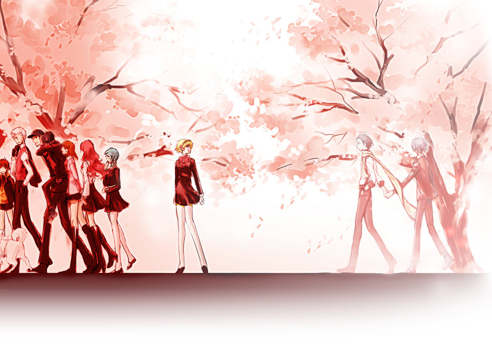 aigis (persona), amada ken, iori junpei, kirijou mitsuru, koromaru (persona), mochizuki ryouji, sanada akihiko, takeba yukari, yamagishi fuuka, yuuki makoto (persona 3), atlus, persona, persona 3, artist request, spoilers, 4girls, 6+boys, android, animal, blonde hair, dog, everyone, hat, long hair, multiple boys, multiple girls, pantyhose, red hair, scarf, school uniform, surreal, suspenders