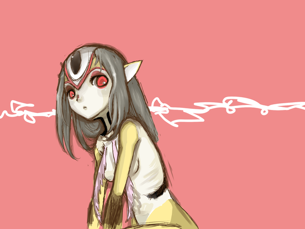 gawk, mutio, ao no roku-gou, image sample, 1girl, female focus, furry, furry female, grey hair, monster girl, nude, pointy ears, red eyes, short hair, sitting, solo, therianthrope, white hair