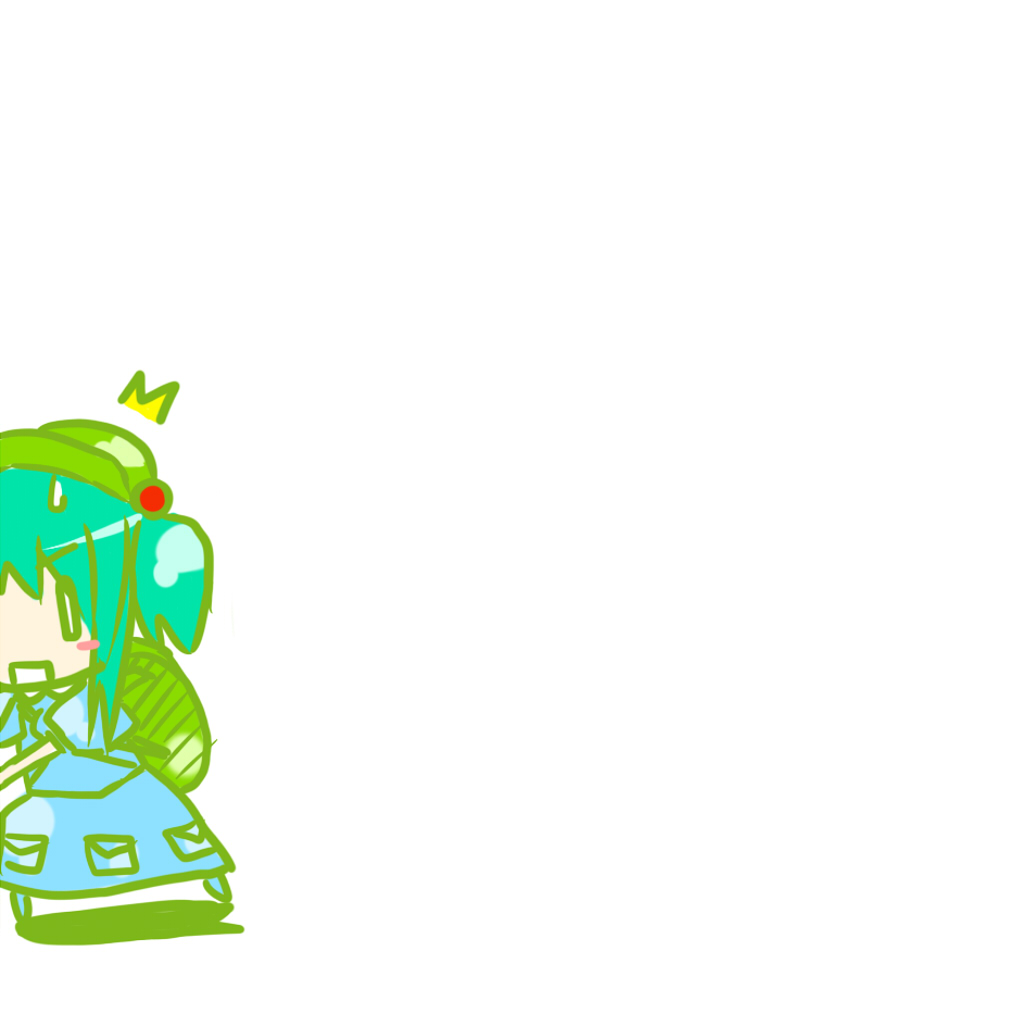 hiraga matsuri, hirasato, kawashiro nitori, touhou, bad id, bad pixiv id, 1girl, ^^^, aqua hair, backpack, bag, blue hair, chibi, female focus, hat, randoseru, solo, two side up