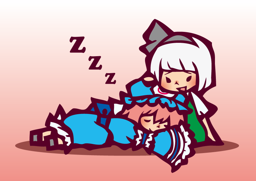tamasaburou, konpaku youmu, saigyouji yuyuko, touhou, 2girls, chibi, female focus, lap pillow, multiple girls, sleeping