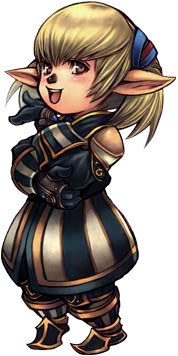 nomura tetsuya, black mage (final fantasy), shantotto, dissidia final fantasy, final fantasy, final fantasy xi, lowres, official art, 00s, 1girl, blonde hair, brown eyes, female focus, full body, gloves, ojou-sama pose, open mouth, pointy ears, smile, solo, tarutaru, transparent background, yellow eyes