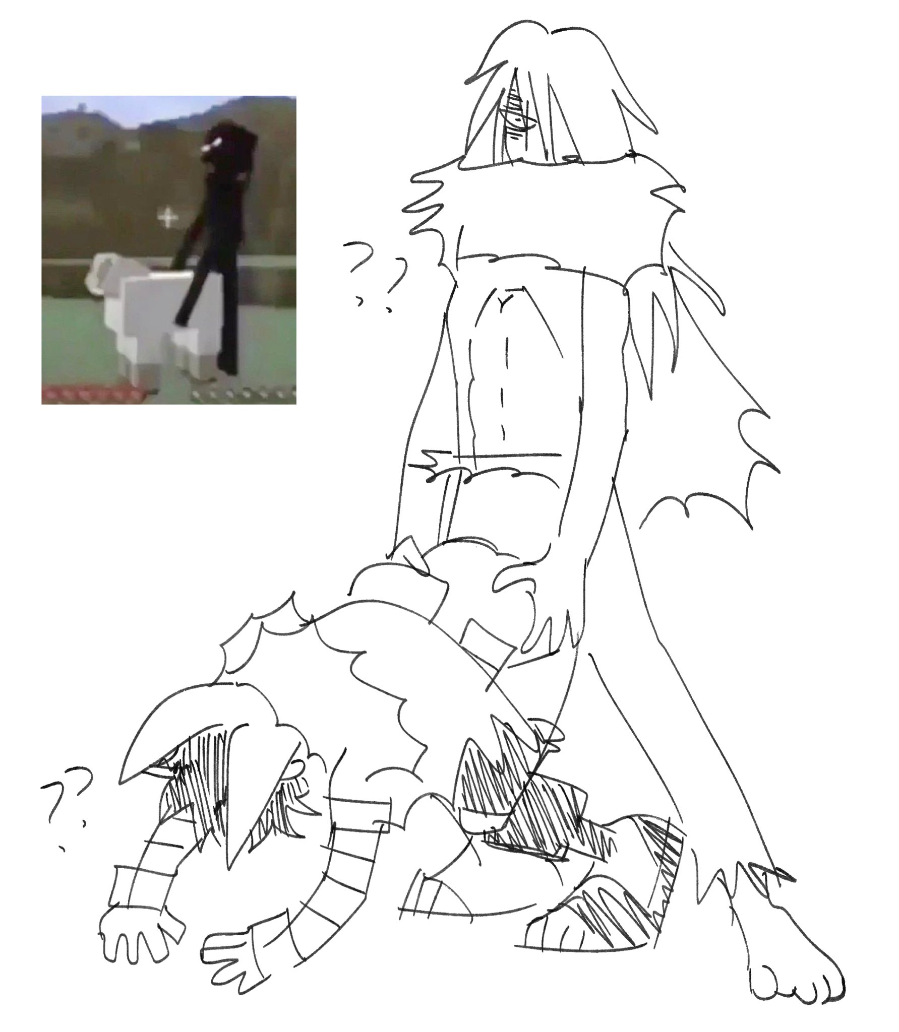enderman, midoriya izuku, shigaraki tomura, boku no hero academia, minecraft, abs, ass, bent over, cape, curly hair, game screenshot inset, inminent rape, inminent sex, long hair, parody, scar, sheep, standing, superhero costume, top-down bottom-up