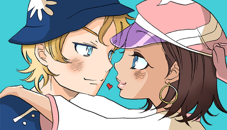 mozuya murasaki, gidget, moondoggie, eureka seven, eureka seven (series), 00s, blush, dark skin, heart, hug, smile