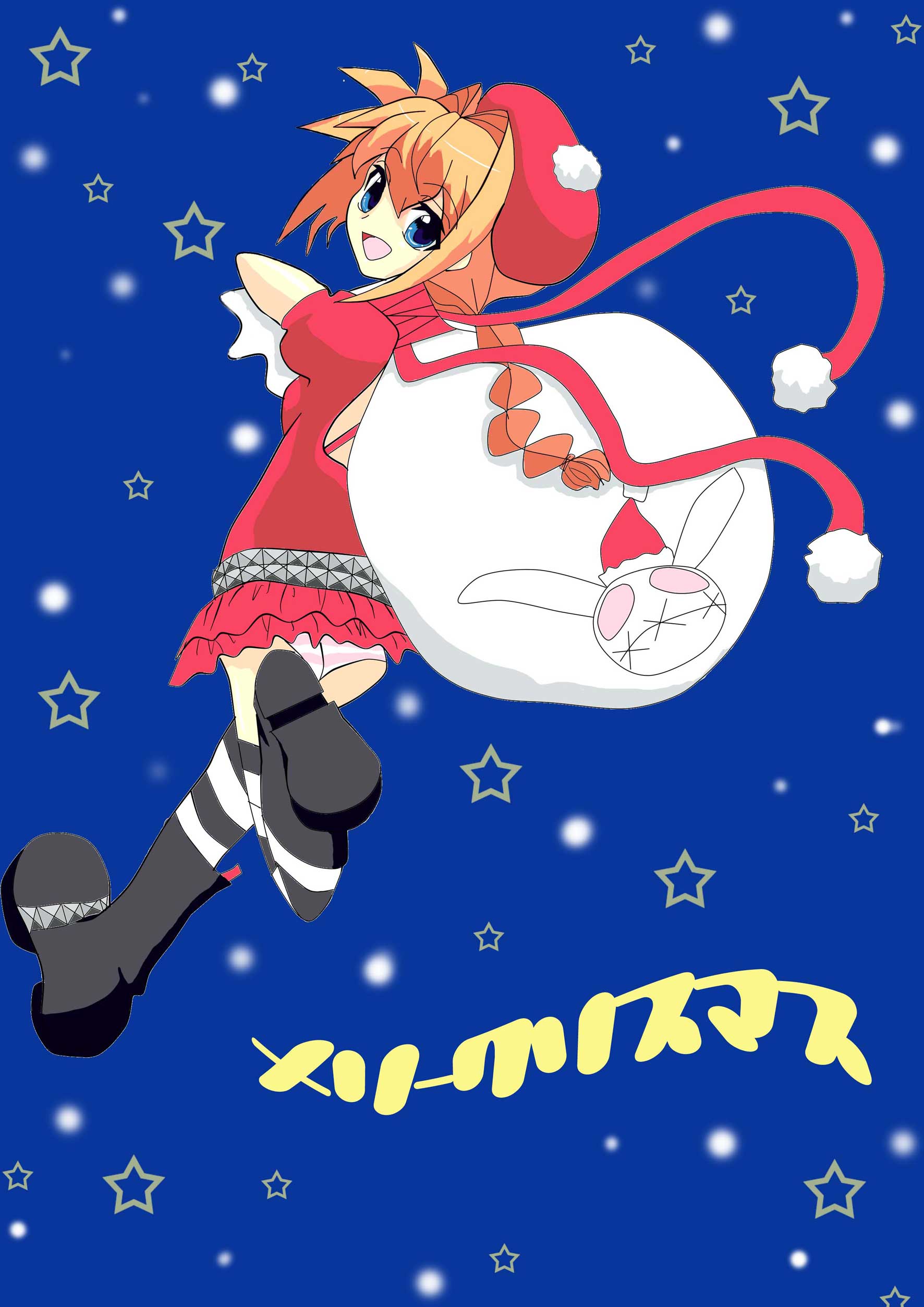 vita (nanoha), lyrical nanoha, mahou shoujo lyrical nanoha, absurdres, highres, 00s, braid, christmas, red hair, solo, twin braids