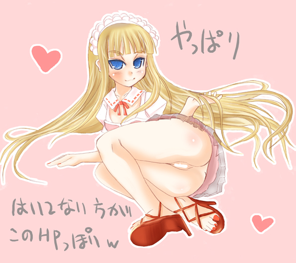 mabuchoco m, evangeline a.k. mcdowell, mahou sensei negima!, 00s, ass, blonde hair, censored, high heels, long hair, maebari, maid, open shoes, pussy, solo, very long hair