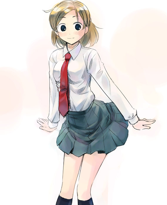 ikeda jun (mizutamari), tagme, brown hair, necktie, short hair, skirt, socks, solo