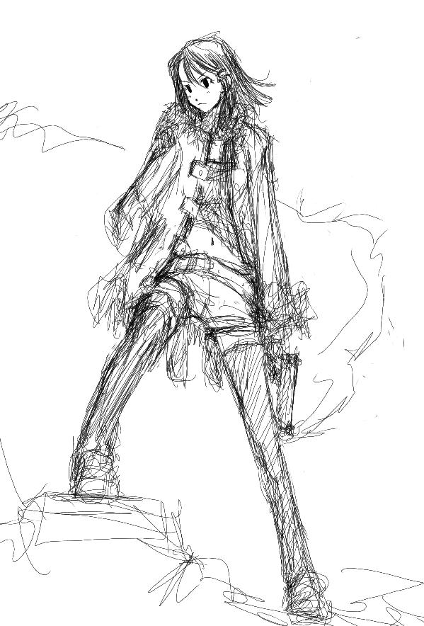 asagiri asagi, phantom kingdom, 1girl, female focus, greyscale, gun, monochrome, sketch, solo, weapon