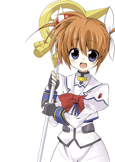 murazou (mugenloop), raising heart, raising heart (accel mode), takamachi nanoha, takamachi nanoha (sacred mode), lyrical nanoha, mahou shoujo lyrical nanoha, bad id, bad pixiv id, 00s, blue eyes, brown hair, gloves, hair ribbon, ribbon, solo, twintails