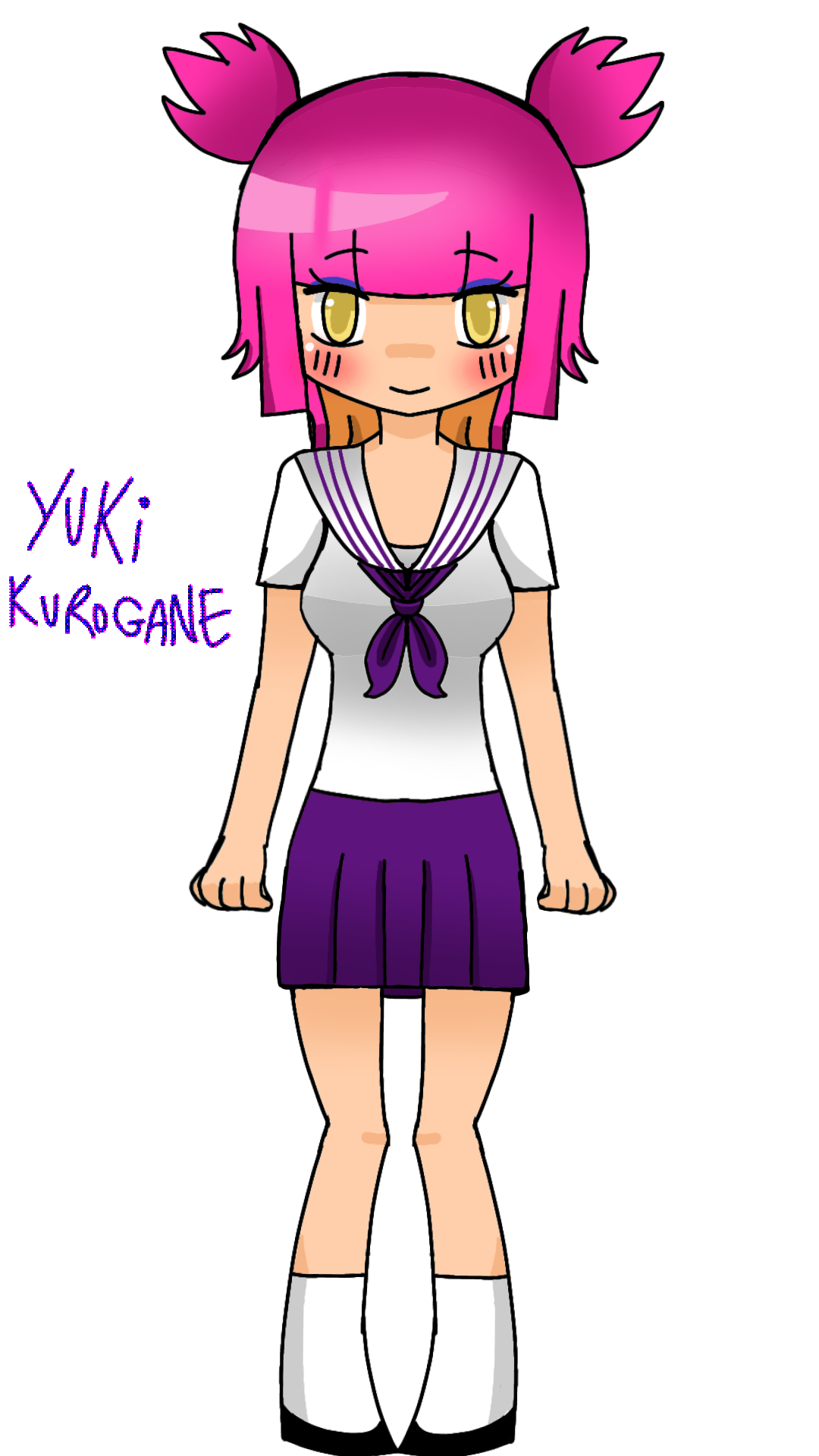 20years, highres, non-web source, blush, full body, pink hair, school uniform, short hair, yellow eyes, yuki kurogane