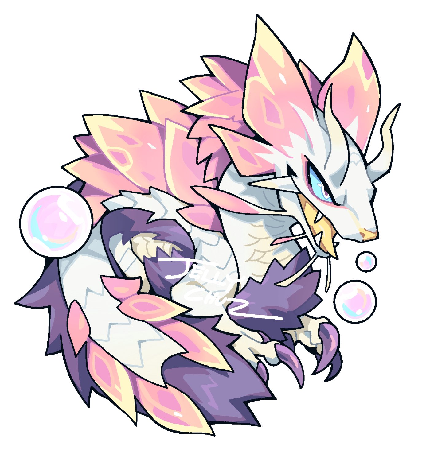 jellychuz, mizutsune, monster hunter (series), highres, blue sclera, bubble, chibi, colored sclera, monster, no humans, open mouth, simple background, white background, white eyes
