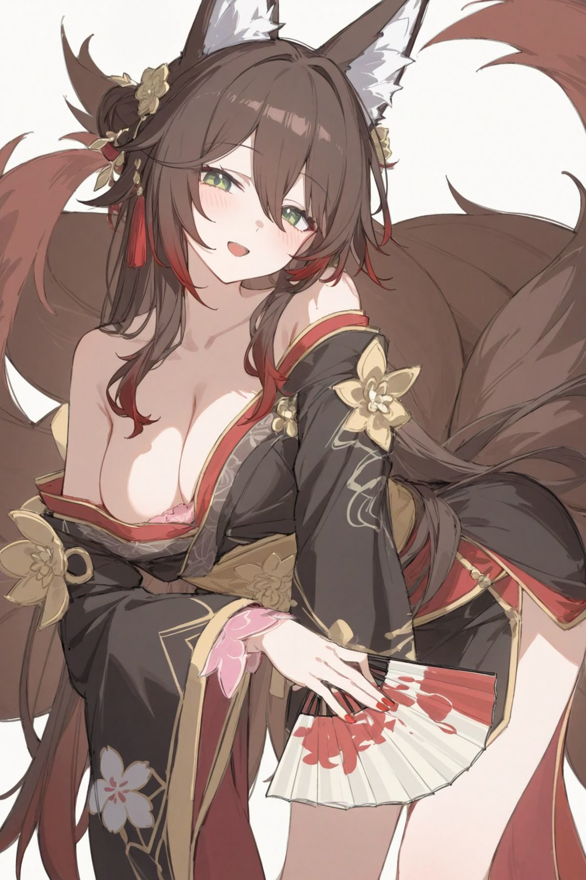 fugue (honkai: star rail), tingyun (honkai: star rail), honkai: star rail, honkai (series), animal ears, brown hair, fox ears, fox girl, fox tail, green eyes, tail