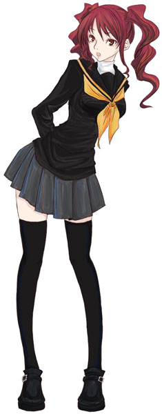 yama (yamatoko), kujikawa rise, atlus, persona, persona 4, 1girl, female focus, full body, school uniform, simple background, solo, standing, thighhighs, white background, zettai ryouiki