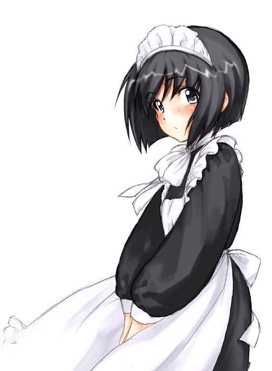 tanisi (hosimade), shirley medison, shirley (manga), 1girl, black hair, blush, bob cut, female focus, grey eyes, maid, maid headdress, short hair, solo