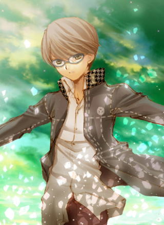 seiru (prairie), narukami yu, atlus, persona, persona 4, lowres, 1boy, glasses, male focus, school uniform, solo