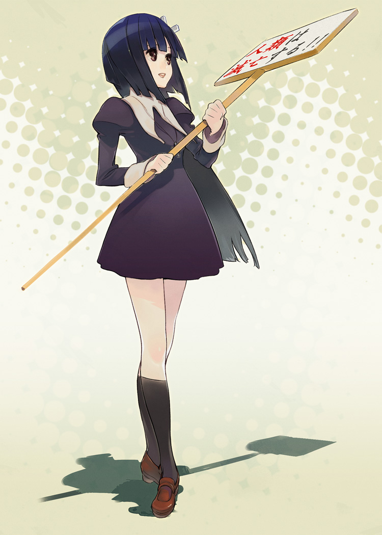 saba (sabe), zange, kannagi, bad id, bad pixiv id, 00s, black hair, brown eyes, cross, long hair, nun, purple hair, sign, socks, solo