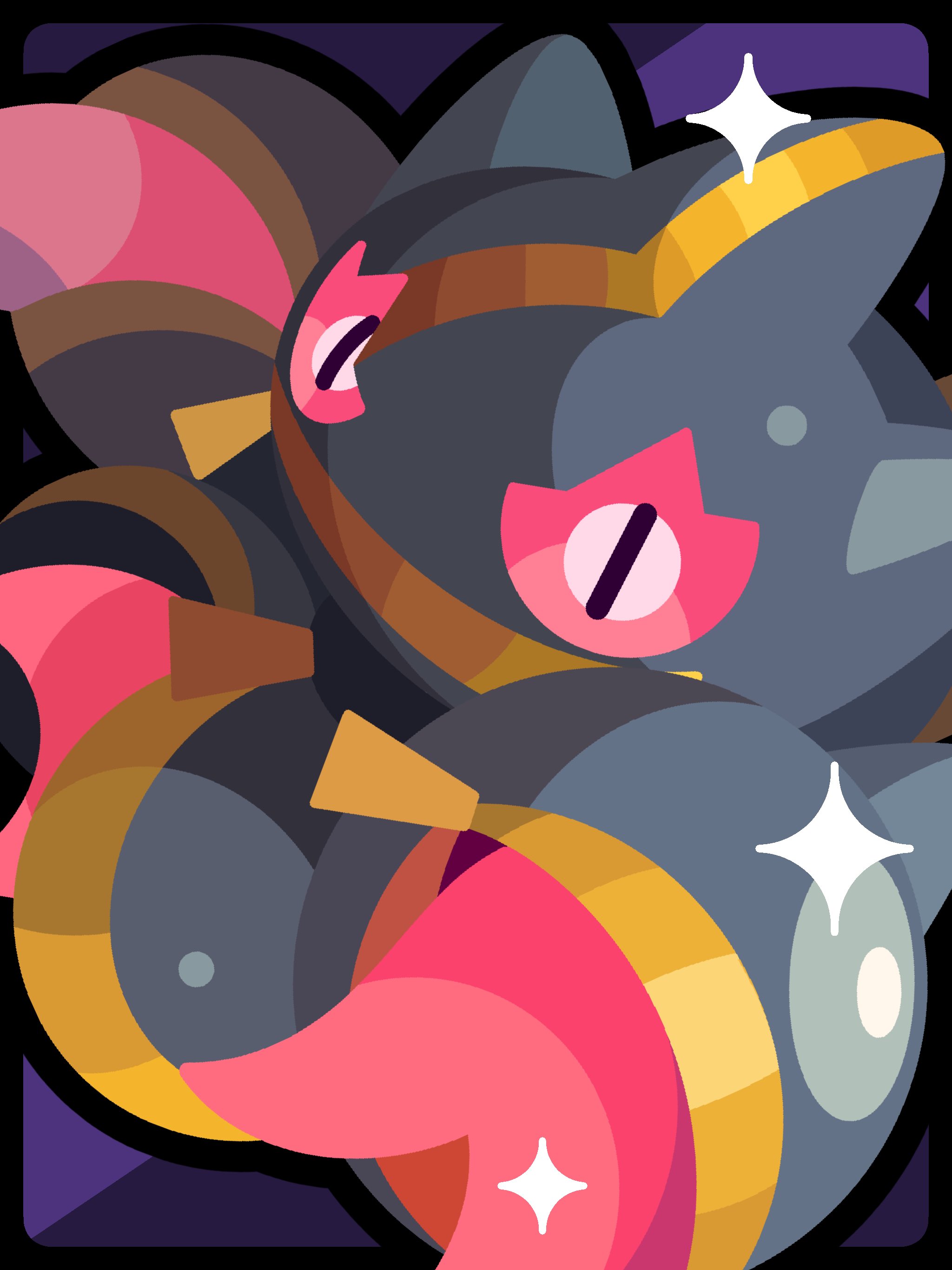shichi (7cube ori), banette, mega banette, nintendo, pokemon, absurdres, highres, colored sclera, gen 3 pokemon, grin, looking at viewer, mega pokemon, no humans, pink eyes, pokemon (creature), pokemon focus, red eyes, red sclera, smile, solo, star (symbol), zipper, zipper pull tab