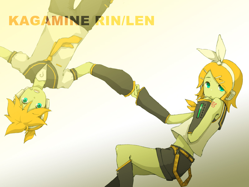 name (pixiv), name (sh), kagamine len, kagamine rin, vocaloid, bad id, bad pixiv id, 1boy, 1girl, aqua eyes, blonde hair, brother and sister, hetero, holding hands, short hair, siblings, twins
