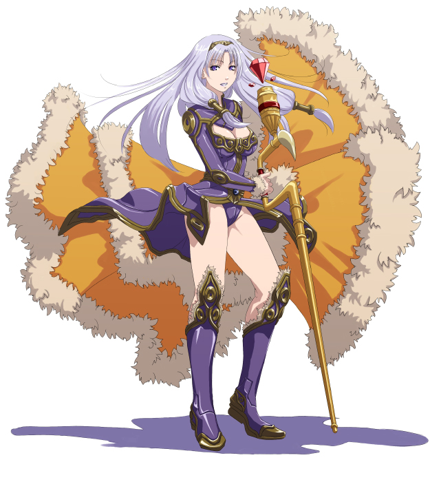 mr.romance, wizard (ragnarok online), ragnarok online, boots, cape, fur-trimmed boots, fur trim, grey hair, purple boots, solo, staff, wizard