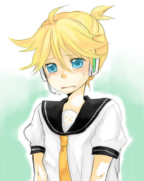 tama (songe), kagamine len, vocaloid, bad id, bad pixiv id, 1boy, blonde hair, blue eyes, male focus, sailor collar, short hair, solo, tears
