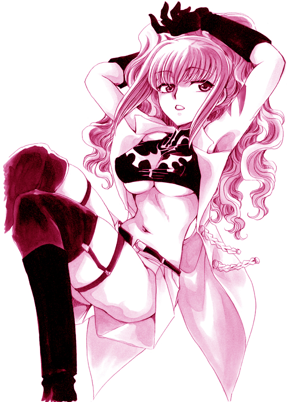 yatengetsu, anya alstreim, code geass, marker (medium), traditional media, 00s, 1girl, armpits, breasts, female focus, large breasts, monochrome, solo, thighhighs, underboob