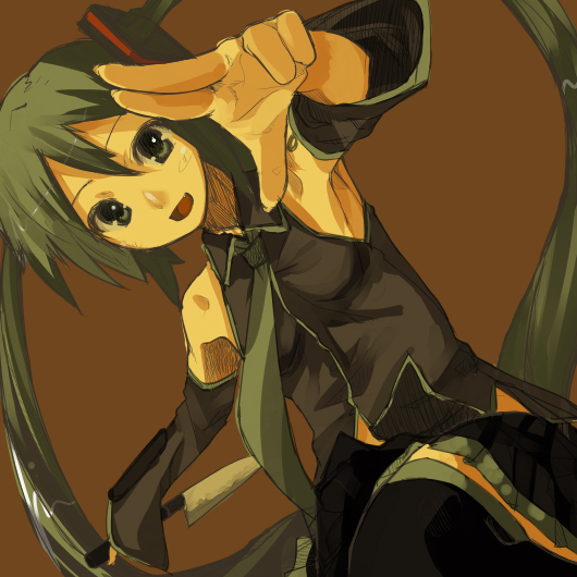 yada ei, hatsune miku, vocaloid, armpits, detached sleeves, knife, long hair, necktie, skirt, solo, thighhighs, twintails, very long hair
