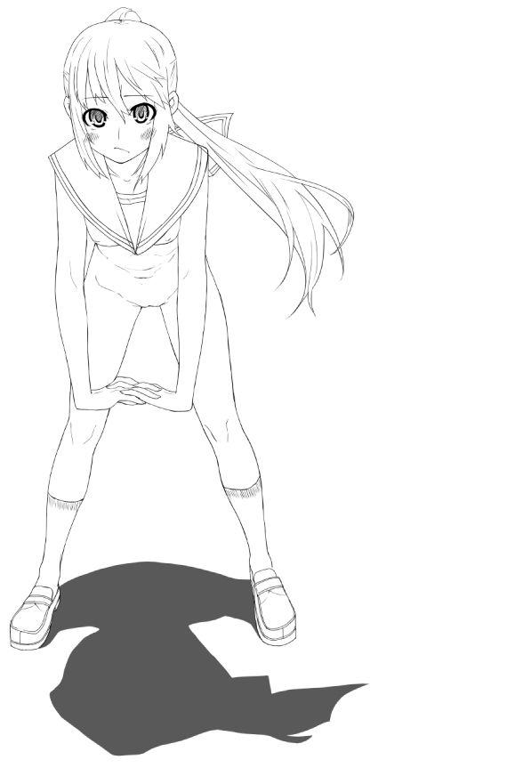 yada ei, kyonko, suzumiya haruhi no yuuutsu, gender request, 00s, 1girl, blush, female focus, genderswap, greyscale, long hair, monochrome, nude, ponytail, socks, solo