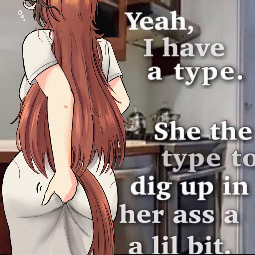 johnholl0w, symboli rudolf (umamusume), umamusume, commentary, english commentary, 1girl, ass, bare arms, brown hair, cowboy shot, dress, english text, from behind, horse girl, horse tail, indoors, kitchen, long dress, long hair, meme request, motion lines, nightgown, photo background, scratching ass, short sleeves, solo, squeans, tail, very long hair, white dress