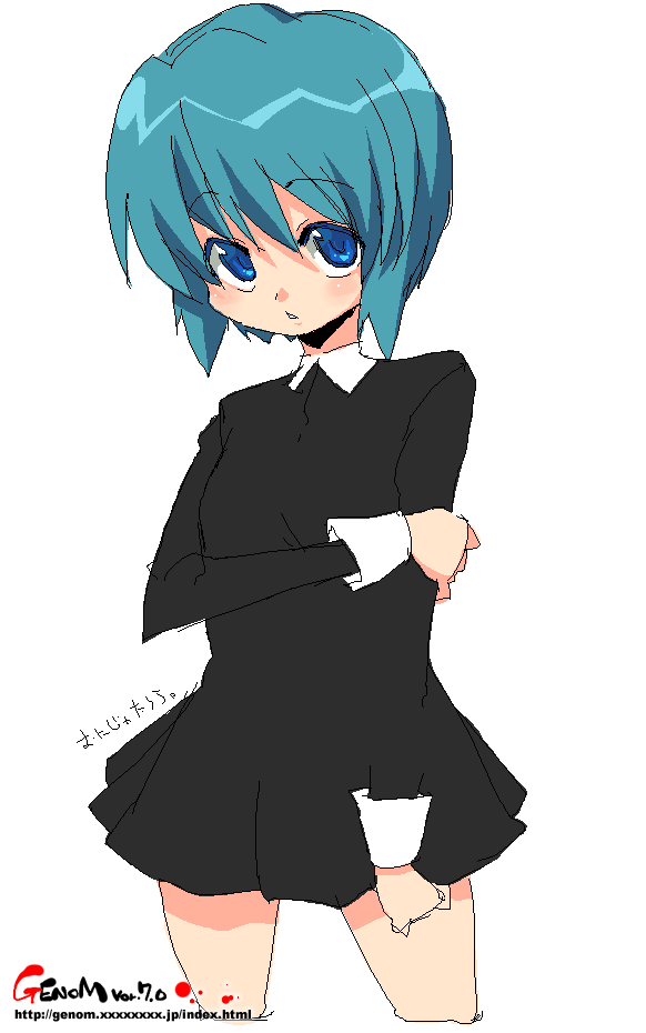 onija tarou, blue eyes, blue hair, dress, oekaki, short dress, short hair, solo