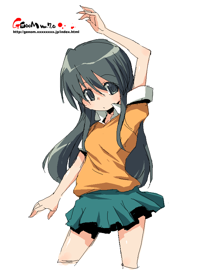 onija tarou, tagme, grey eyes, grey hair, long hair, oekaki, skirt, solo