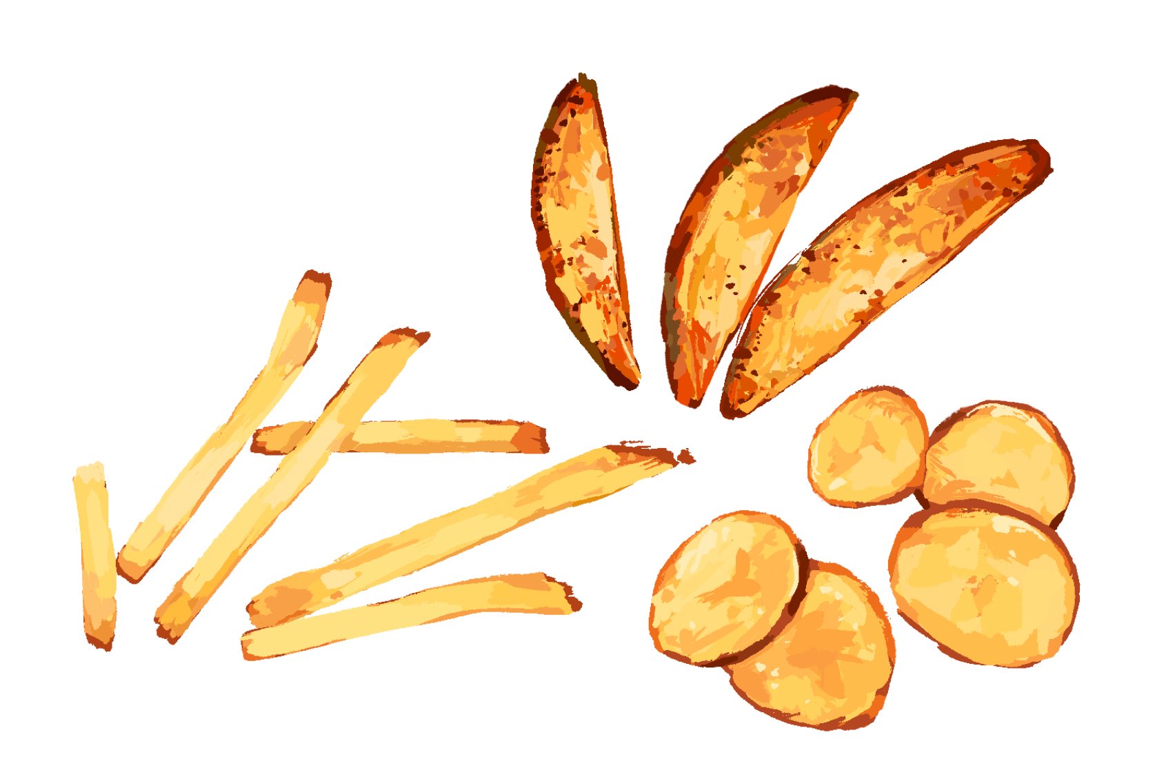 leafysky22, original, commentary, english commentary, highres, food, food focus, french fries, no humans, potato wedges, simple background, white background