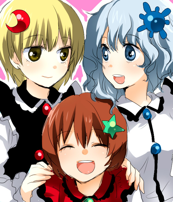 machiko (beard), lunasa prismriver, lyrica prismriver, merlin prismriver, touhou, 3girls, female focus, multiple girls, siblings, sisters
