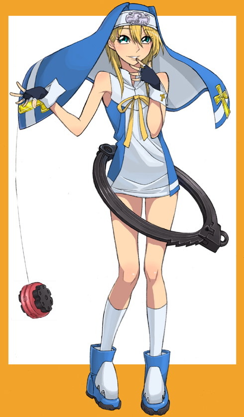 hidarikiki, bridget (guilty gear), arc system works, guilty gear, guilty gear xx, bad id, bad pixiv id, 1boy, blonde hair, male focus, nun, solo, trap, yo-yo