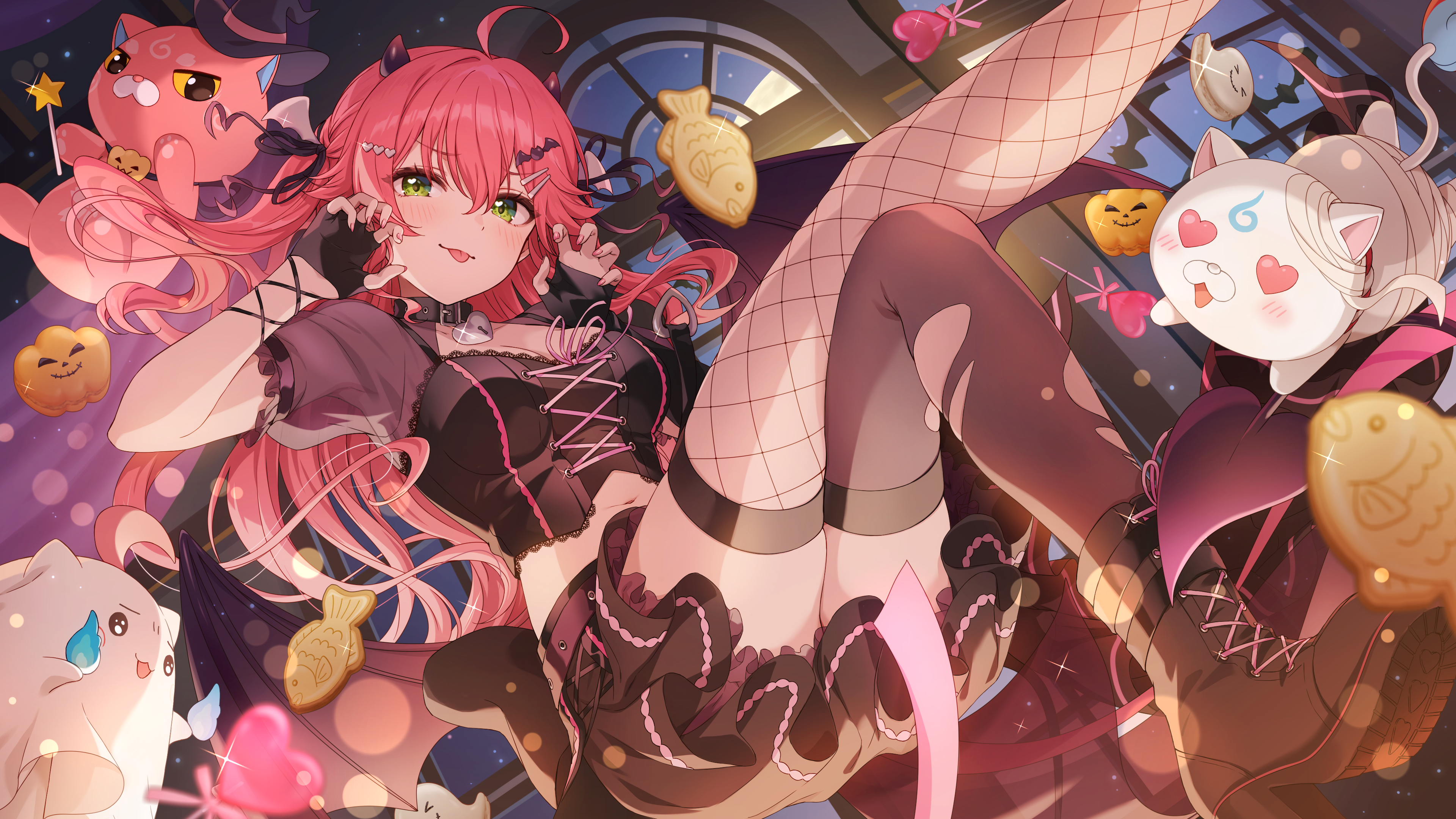 sakura miko, hololive, absurdres, highres, official art, official wallpaper, halloween, halloween costume, pink hair