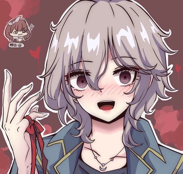 kawamochi (kawauti919), anastasia (idolmaster), sakuma mayu, idolmaster, idolmaster cinderella girls, translation request, 2girls, :d, black shirt, blue jacket, blush, bow, brown background, brown eyes, brown hair, chibi, chibi inset, collarbone, green eyes, grey hair, grey ribbon, hair ribbon, hand up, heart, jacket, multiple girls, nose blush, open clothes, open jacket, open mouth, outline, red bow, ribbon, ringed eyes, shirt, smile, solo focus, sparkle, white outline