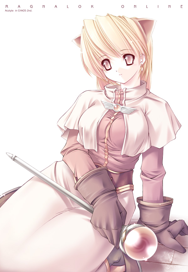 jian, acolyte (ragnarok online), ragnarok online, tagme, animal ears, blonde hair, cat ears, rod, solo
