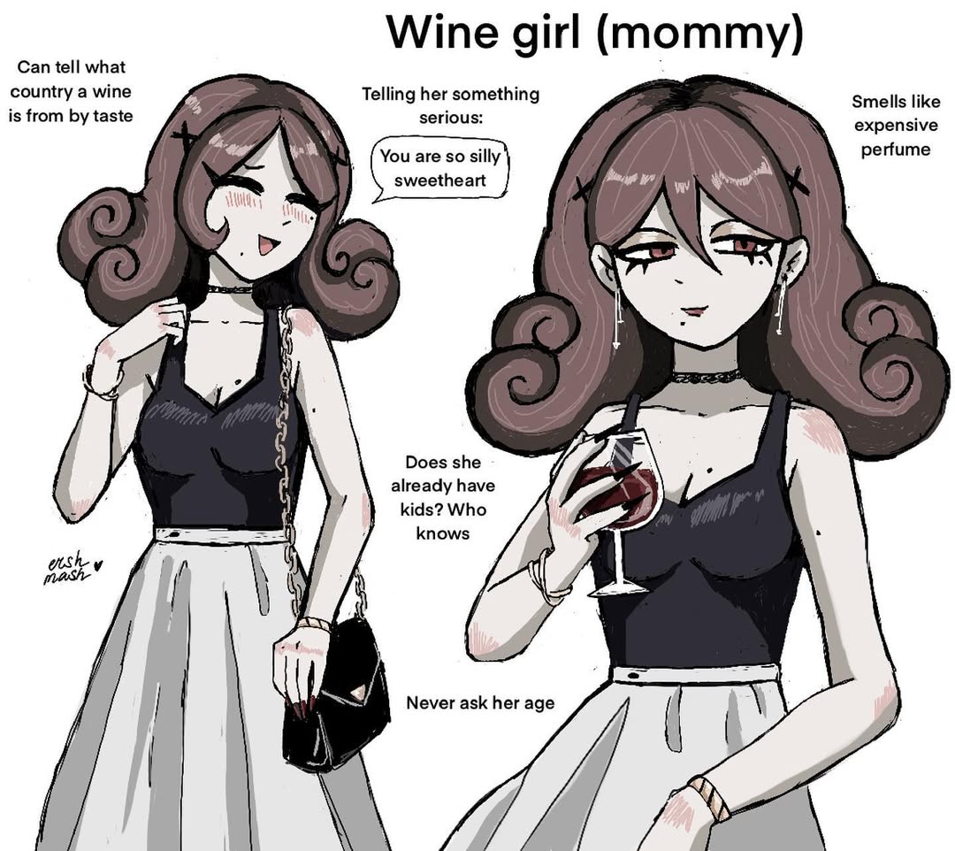 ershmash, original, 1girl, alcohol, animal ears, black choker, black shirt, bracelet, breasts, brown eyes, brown hair, choker, cleavage, closed eyes, cross hair ornament, cup, curly hair, drinking glass, english text, hair between eyes, hair ornament, hairclip, hand up, holding, holding cup, jewelry, medium breasts, medium hair, mole, mole on arm, mole on breast, mole on cheek, open mouth, shirt, simple background, skirt, sleeveless, sleeveless shirt, smile, solo, speech bubble, white background, white skirt, wine, wine glass