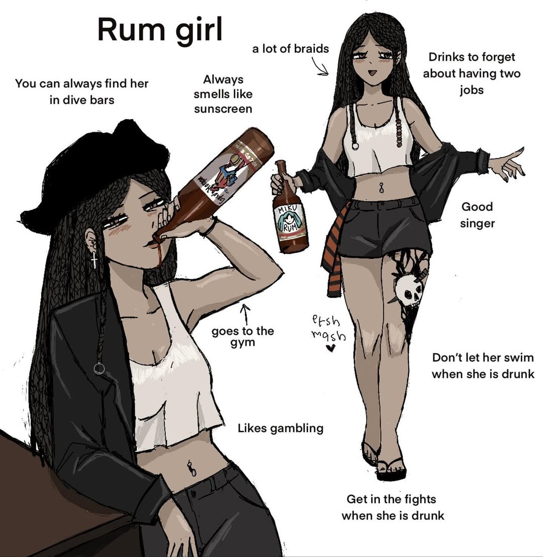 ershmash, hatsune miku, original, 1girl, black hair, black jacket, black nails, black shorts, bottle, breasts, cleavage, cropped shirt, cross, cross earrings, dreadlocks, earrings, glass bottle, grey eyes, holding, holding bottle, jacket, jewelry, leg tattoo, long hair, medium breasts, nail polish, navel piercing, off shoulder, piercing, sandals, shirt, shorts, simple background, single off shoulder, sleeveless, sleeveless shirt, solo, table, tattoo, very long hair, white background, white shirt