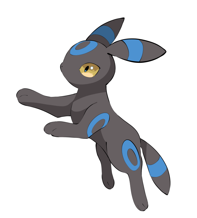 yumeminoideyu2, umbreon, nintendo, pokemon, alternate color, animal focus, animal hands, black fur, blue fur, closed mouth, facial mark, forehead mark, full body, gen 2 pokemon, jumping, looking to the side, no humans, pokemon (creature), pokemon focus, shiny pokemon, simple background, solo, two-tone fur, white background, yellow eyes