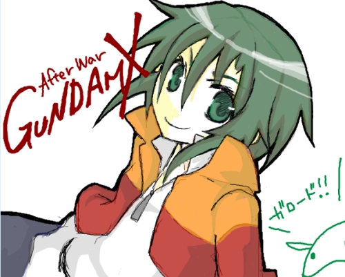 natsuki (artist), garrod ran, after war gundam x, gundam, bad id, bad pixiv id, lowres, 1boy, chibi, green eyes, green hair, male focus, matching hair/eyes, solo