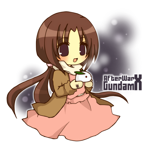 natsuki (artist), tiffa adill, after war gundam x, gundam, 1girl, blush, chibi, female focus, mittens, snow, snow rabbit, snowman, solo