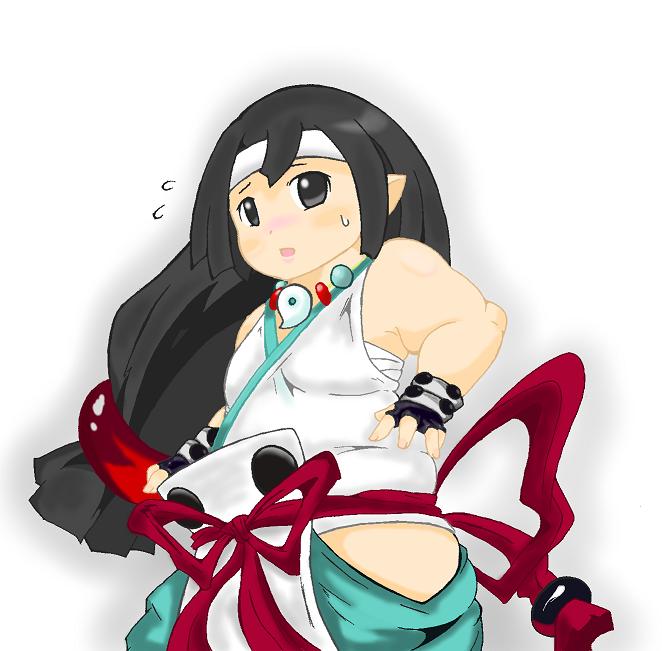 yukimaru, disgaea, makai senki disgaea 2, makai senki disgaea 3, nippon ichi, 1girl, bare shoulders, black eyes, black hair, blush, breasts, demon, demon girl, fat, female focus, hairband, long hair, plump, pointy ears, small breasts, solo