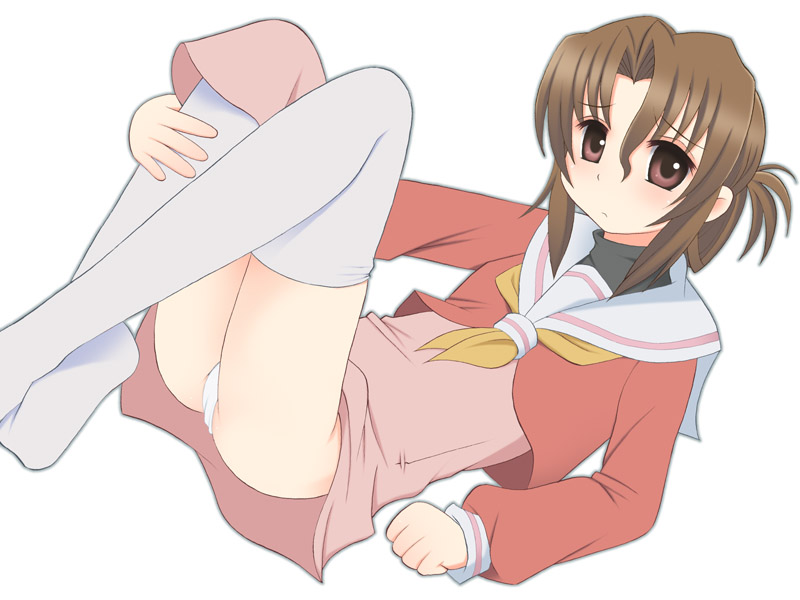 kurappii, maria (hayate no gotoku!), hayate no gotoku!, 00s, 1girl, brown eyes, brown hair, female focus, folded ponytail, panties, school uniform, serafuku, solo, thighhighs, underwear