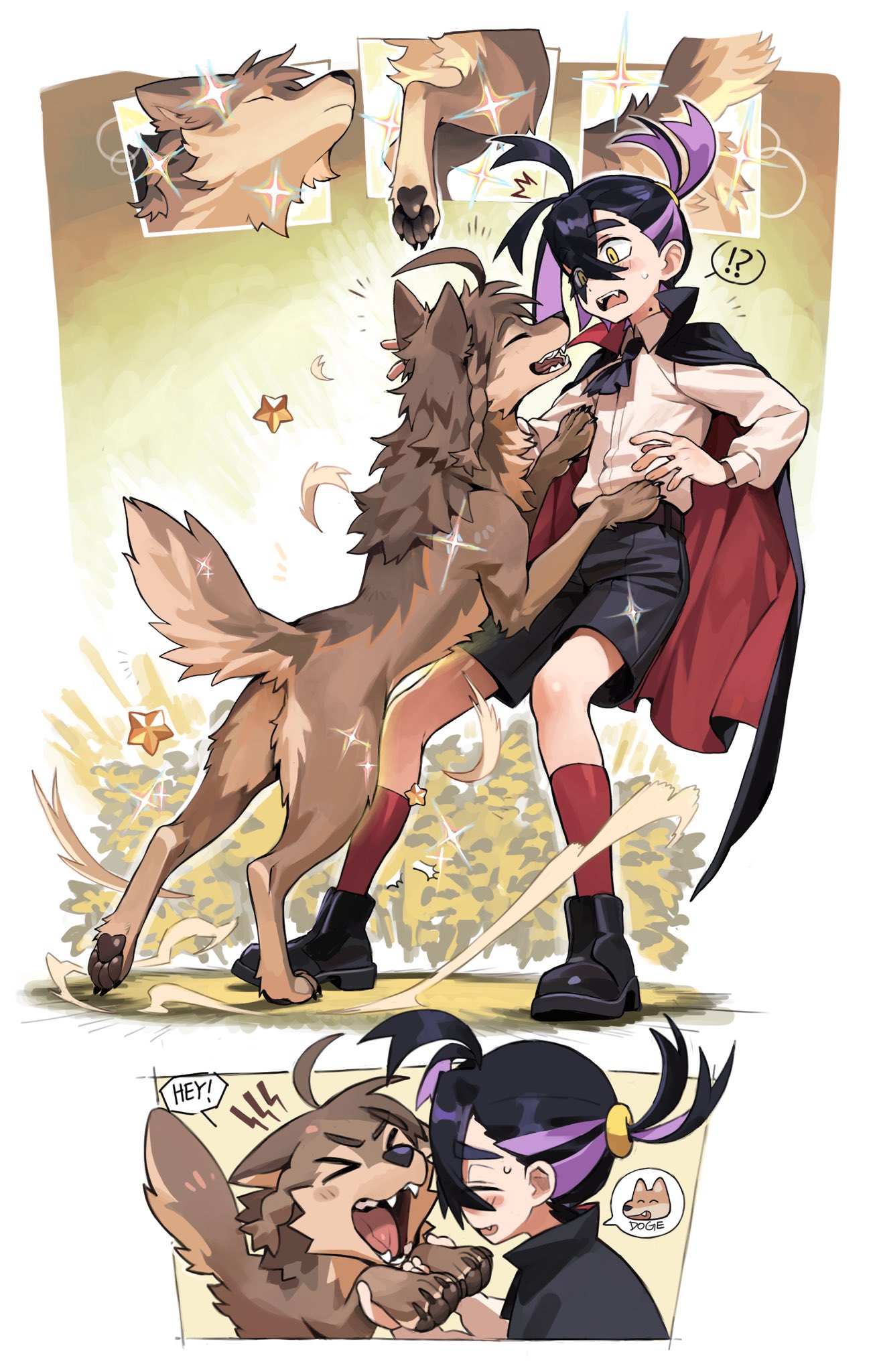 knifedragon, juliana (pokemon), kieran (pokemon), nintendo, pokemon, pokemon sv, highres, animalization, monsterification, transformation, vampire, werewolf, wolf
