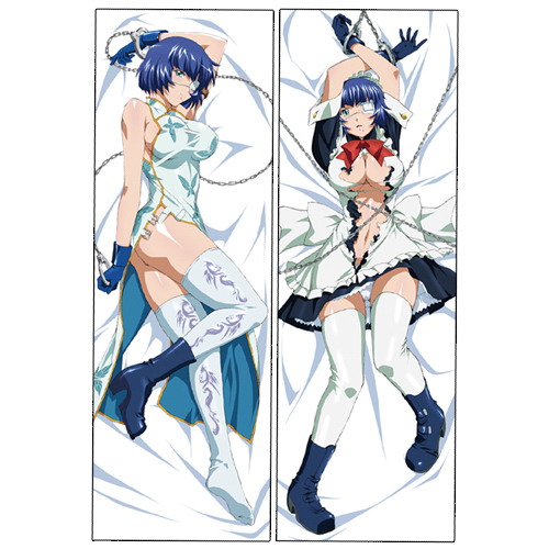 ryomou shimei, ikkitousen, lowres, 00s, 1girl, blue hair, boots, bow, bowtie, breasts, china dress, chinese clothes, cleavage, cuffs, dakimakura (medium), dress, eyepatch, from above, from side, full body, green eyes, halterneck, handcuffs, high heel boots, high heels, indoors, maid, multiple views, no bra, no panties, one eye covered, panties, pantyshot, pelvic curtain, red bow, red bowtie, shoes, short hair, single shoe, skin tight, thighhighs, thighs, torn clothes, torn dress, underwear, unfastened, white thighhighs