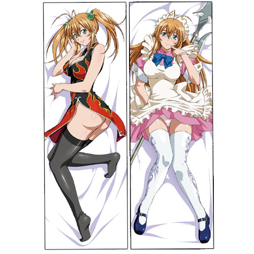 sonsaku hakufu, ikkitousen, black legwear, white legwear, lowres, 00s, ahoge, alternate costume, antenna hair, arm behind back, ass, blouse, blue bow, blue bowtie, blue eyes, bow, bowtie, breasts, breasts apart, brown hair, china dress, chinese clothes, cleavage, cleavage cutout, clothes lift, clothing cutout, collared shirt, copyright name, dakimakura (medium), dorsiflexion, dress, from above, from side, full body, hair between eyes, halterneck, head tilt, indoors, kneepits, knees together feet apart, long hair, maid, miniskirt, multiple views, no panties, panties, pantyshot, parted bangs, pelvic curtain, purple shirt, shirt, skirt, skirt lift, thighhighs, thighs, underwear, very long hair