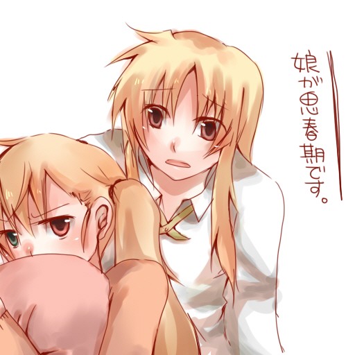 fate testarossa, vivio, lyrical nanoha, mahou shoujo lyrical nanoha, translated, 00s, blonde hair, blood, nosebleed, red eyes