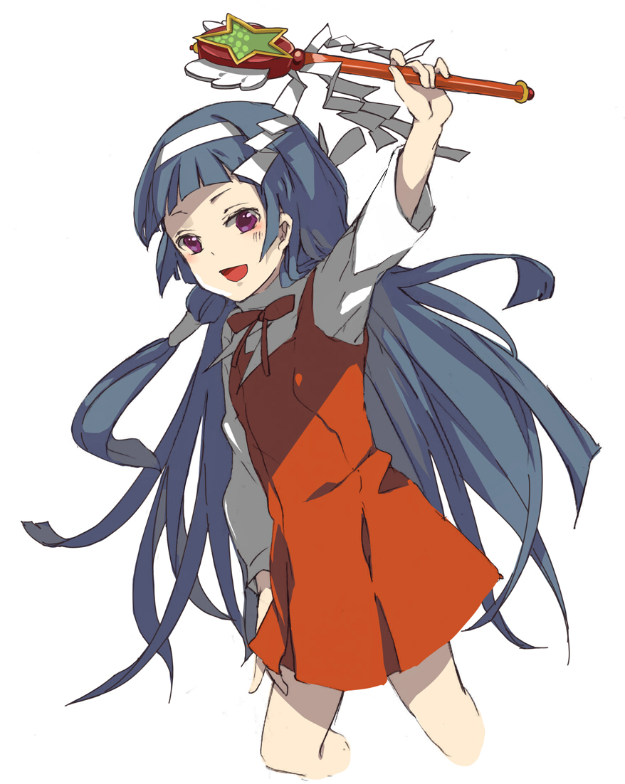 loo, nagi, kannagi, bad id, bad pixiv id, 00s, blue hair, blunt bangs, hairband, long hair, sakuta rou, school uniform, skirt, solo, wand