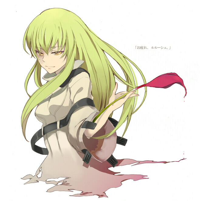 loo, c.c., code geass, 00s, flower, green hair, long hair, sakuta rou, solo, yellow eyes