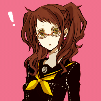 buzz (moi), kujikawa rise, atlus, persona, persona 4, lowres, !, :<, glasses, school uniform, solo